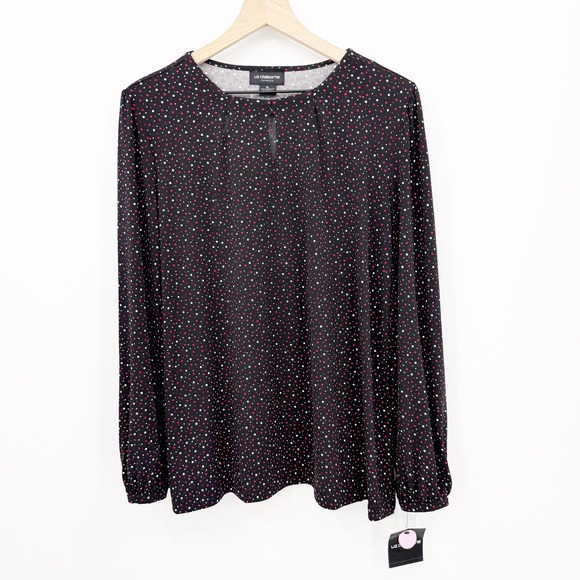 Liz Claiborne Tops - Liz Claiborne Career XL Blouse Polka Dot Keyhole Neck Long Sleeve Minimalist